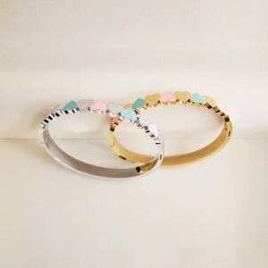 Heart Accented Gold or Silver Bangle